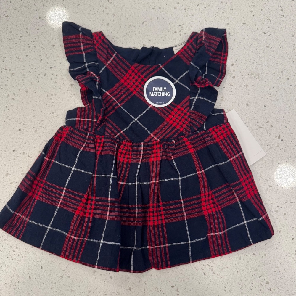 Baby B'gosh Plaid Dress Baby 3M Red Navy NEW Holiday Ruffle Sleeve Classic
